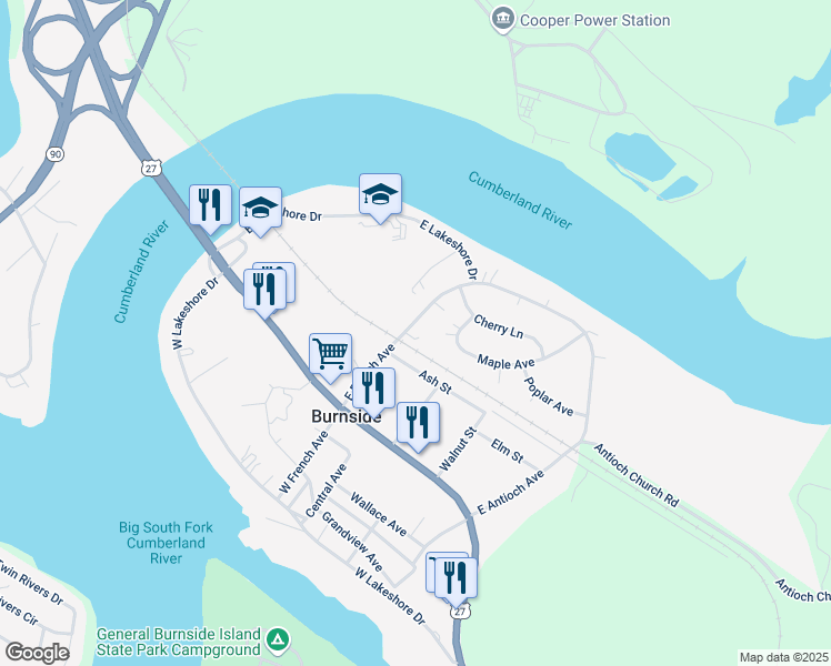 map of restaurants, bars, coffee shops, grocery stores, and more near 230 East French Avenue in Burnside