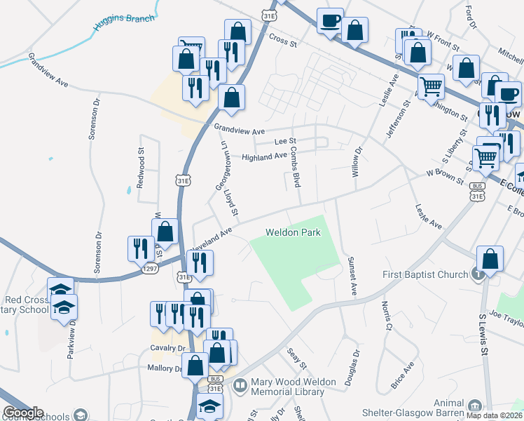 map of restaurants, bars, coffee shops, grocery stores, and more near 707-799 Cleveland Ave in Glasgow