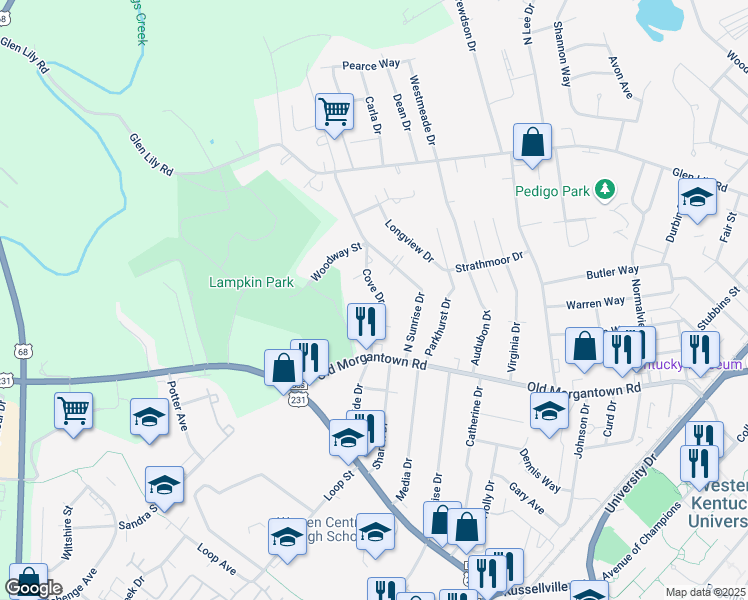 map of restaurants, bars, coffee shops, grocery stores, and more near 1409-1413 Cove Dr in Bowling Green