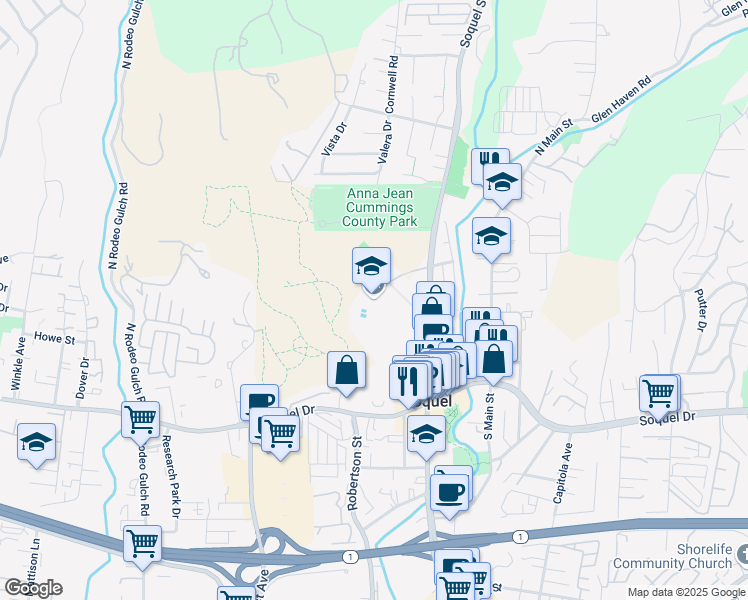 map of restaurants, bars, coffee shops, grocery stores, and more near 401 Soquel San Jose Road in Soquel