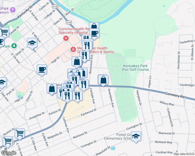 map of restaurants, bars, coffee shops, grocery stores, and more near 1118 Fairview Avenue in Bowling Green