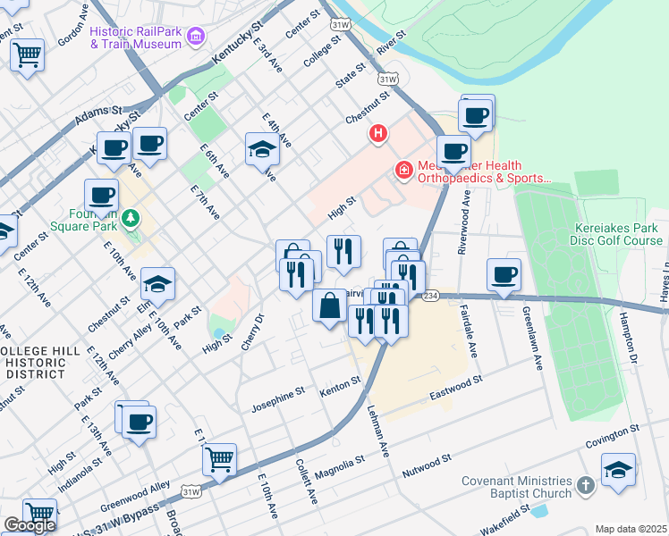 map of restaurants, bars, coffee shops, grocery stores, and more near 864 Fairview Avenue in Bowling Green