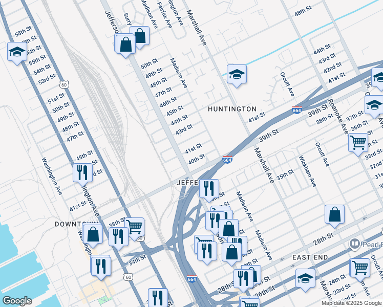 map of restaurants, bars, coffee shops, grocery stores, and more near 620 41st Street in Newport News