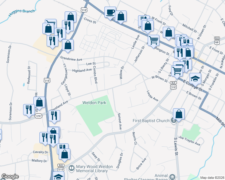 map of restaurants, bars, coffee shops, grocery stores, and more near 226 Sunset Avenue in Glasgow