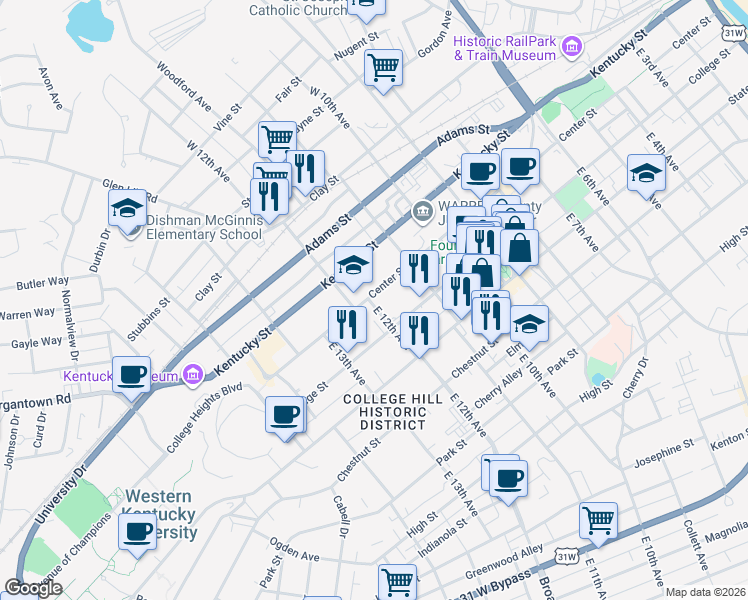 map of restaurants, bars, coffee shops, grocery stores, and more near 304 East 12th Avenue in Bowling Green