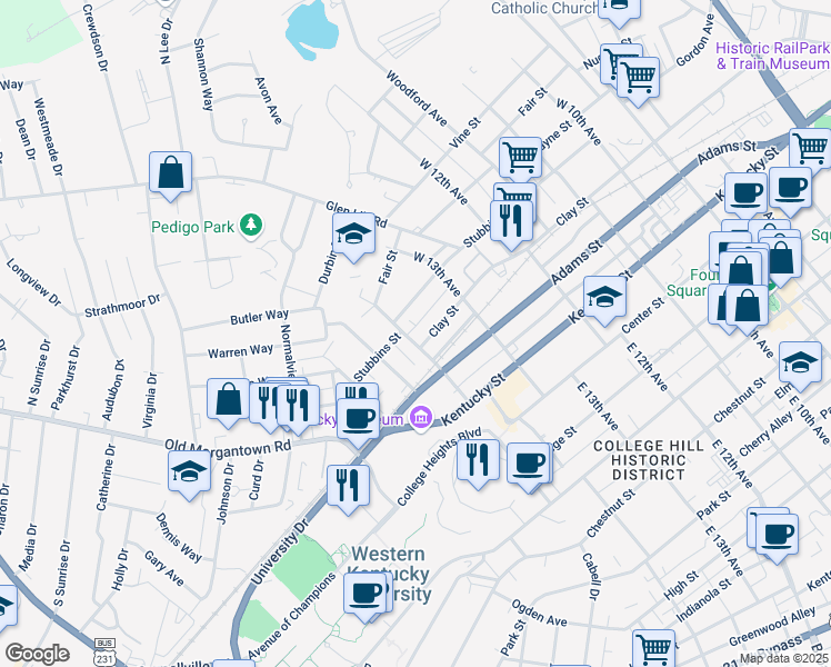 map of restaurants, bars, coffee shops, grocery stores, and more near 113 West 14th Avenue in Bowling Green