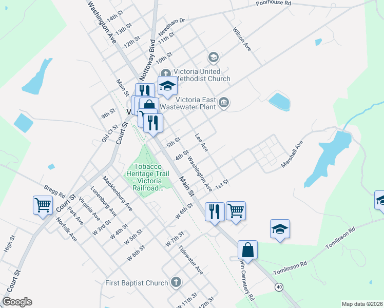 map of restaurants, bars, coffee shops, grocery stores, and more near Washington Avenue in Victoria