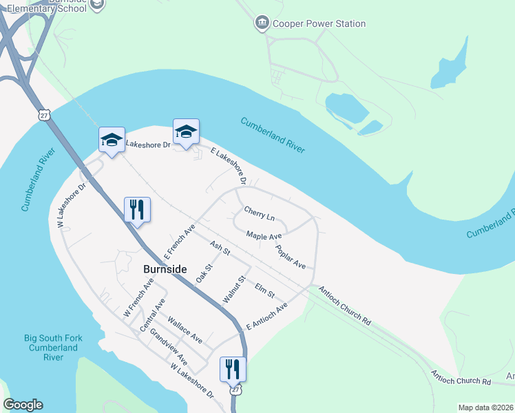 map of restaurants, bars, coffee shops, grocery stores, and more near 143 Cherry Lane in Burnside