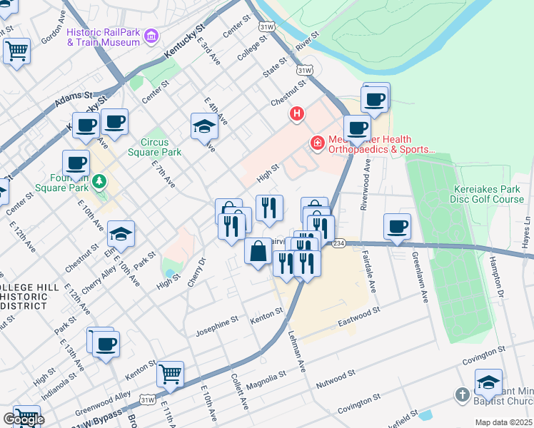 map of restaurants, bars, coffee shops, grocery stores, and more near 870 Fairview Avenue in Bowling Green