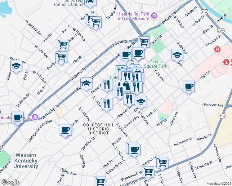 map of restaurants, bars, coffee shops, grocery stores, and more near 1989 East 11th Avenue in Bowling Green