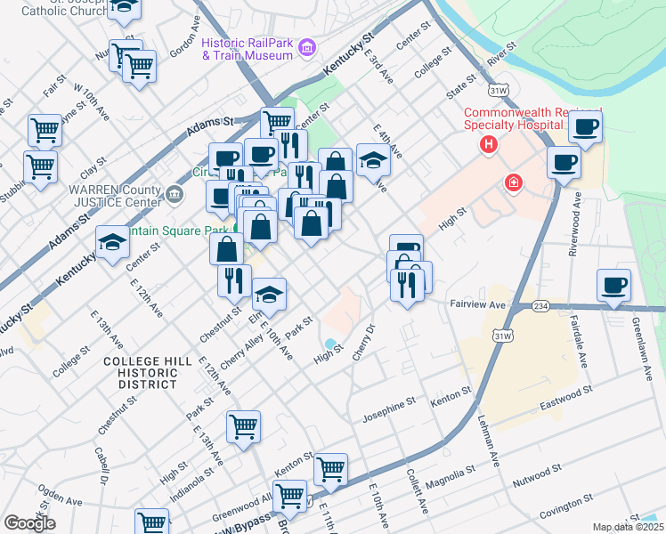 map of restaurants, bars, coffee shops, grocery stores, and more near 643 East 8th Avenue in Bowling Green