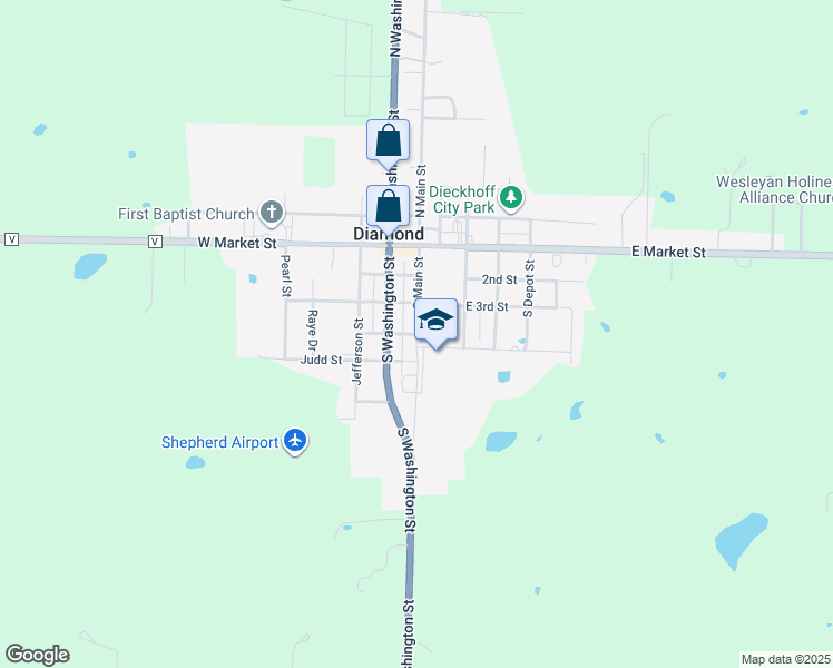 map of restaurants, bars, coffee shops, grocery stores, and more near 401 South Main Street in Diamond