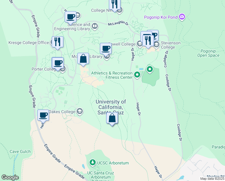 map of restaurants, bars, coffee shops, grocery stores, and more near in Santa Cruz