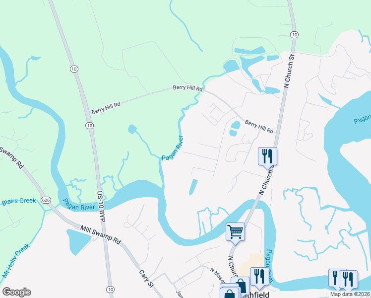 map of restaurants, bars, coffee shops, grocery stores, and more near 27 Jamestown Avenue in Smithfield