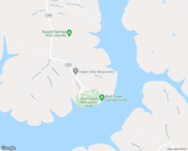 map of restaurants, bars, coffee shops, grocery stores, and more near Marina Dr in Russell Springs