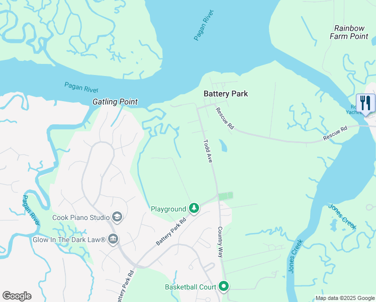 map of restaurants, bars, coffee shops, grocery stores, and more near 20217 Todd Avenue in Battery Park