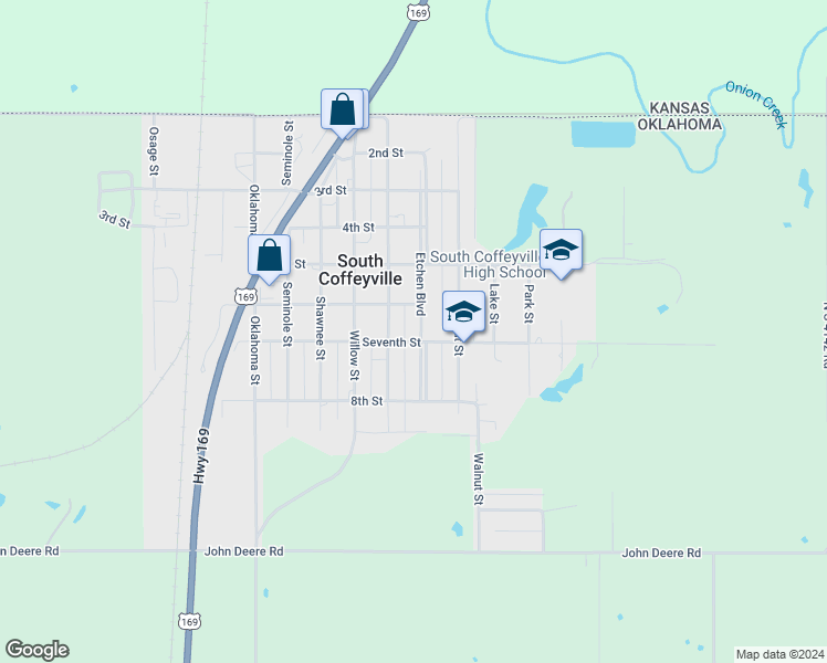 map of restaurants, bars, coffee shops, grocery stores, and more near 610 Etchen Boulevard in South Coffeyville