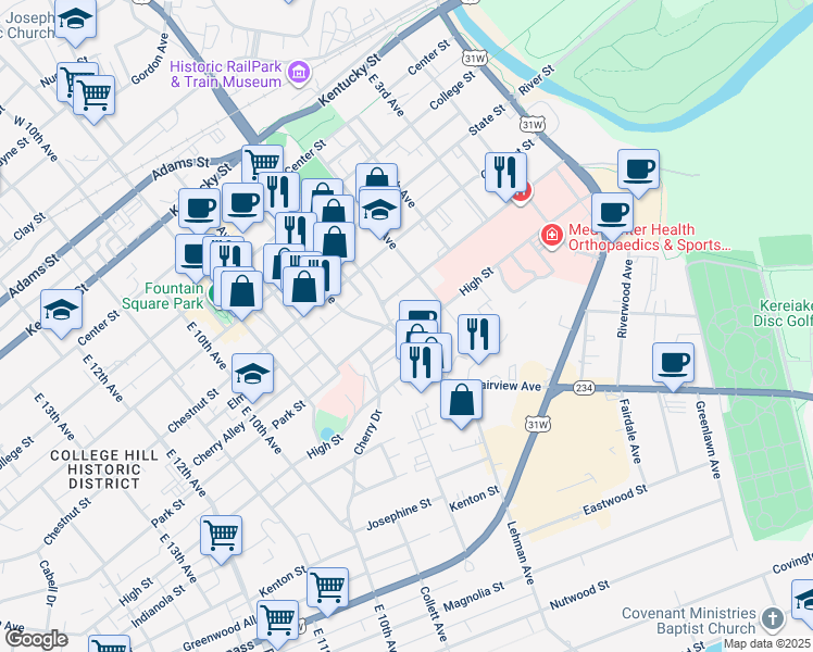 map of restaurants, bars, coffee shops, grocery stores, and more near 700-798 East 6th Avenue in Bowling Green