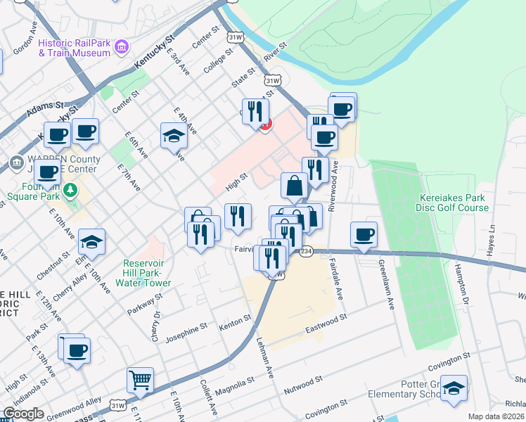 map of restaurants, bars, coffee shops, grocery stores, and more near 890 Fairview Avenue in Bowling Green