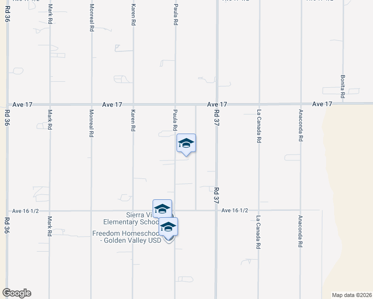 map of restaurants, bars, coffee shops, grocery stores, and more near 16823 Paula Road in Madera