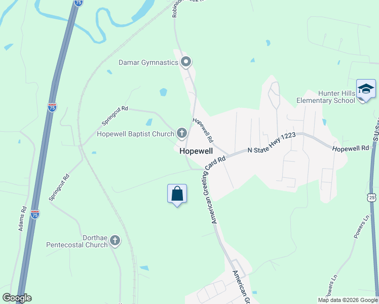 map of restaurants, bars, coffee shops, grocery stores, and more near 69 Hopewell Church Road in Corbin