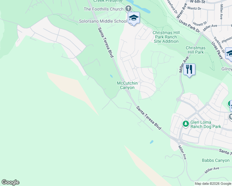 map of restaurants, bars, coffee shops, grocery stores, and more near 1855 Ballybunion Drive in Gilroy