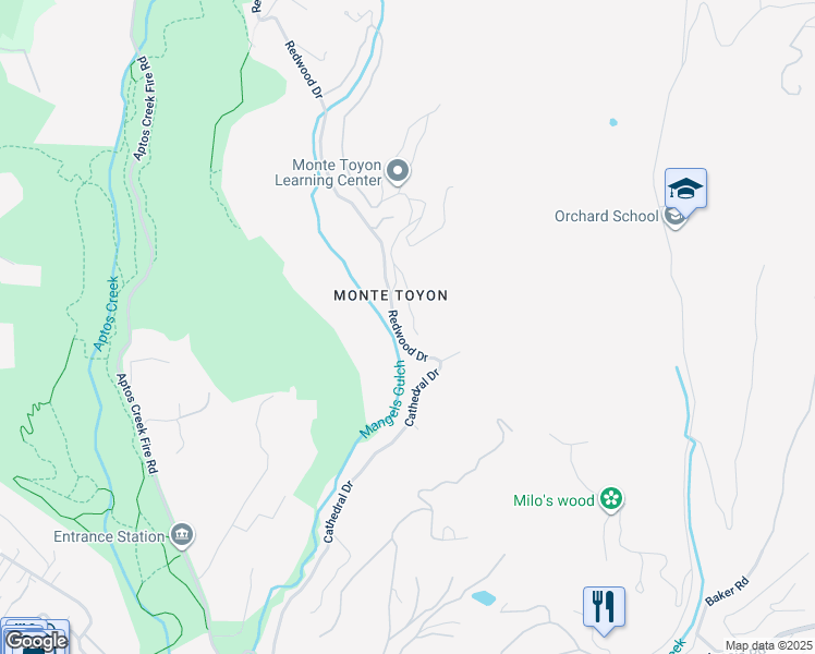 map of restaurants, bars, coffee shops, grocery stores, and more near 851 Burns Avenue in Aptos