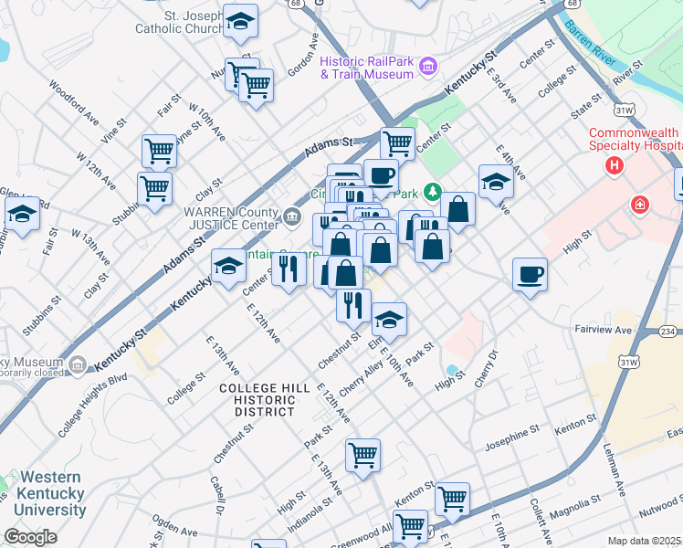 map of restaurants, bars, coffee shops, grocery stores, and more near 410 East 10th Avenue in Bowling Green