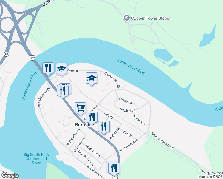 map of restaurants, bars, coffee shops, grocery stores, and more near in Burnside