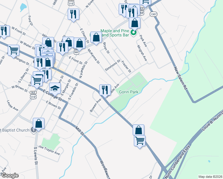 map of restaurants, bars, coffee shops, grocery stores, and more near 101-119 Humble Ave in Glasgow