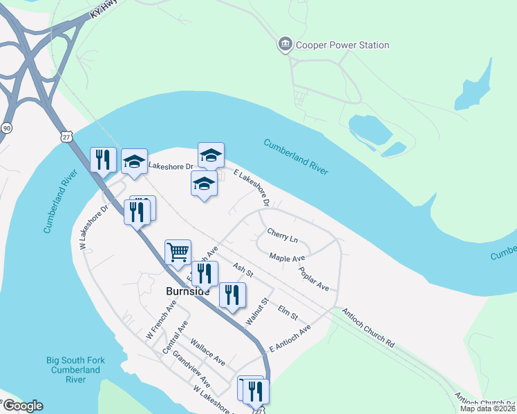 map of restaurants, bars, coffee shops, grocery stores, and more near 376 East French Avenue in Burnside