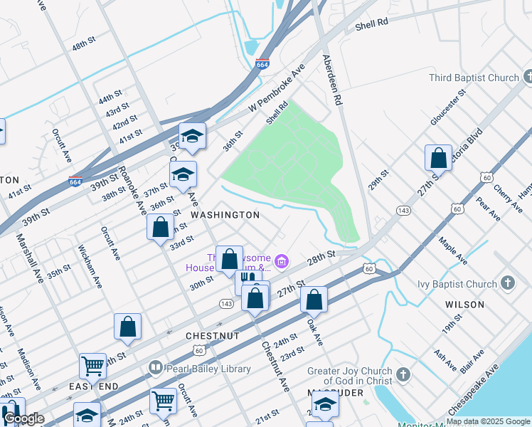 map of restaurants, bars, coffee shops, grocery stores, and more near 3014 Salters Street in Newport News