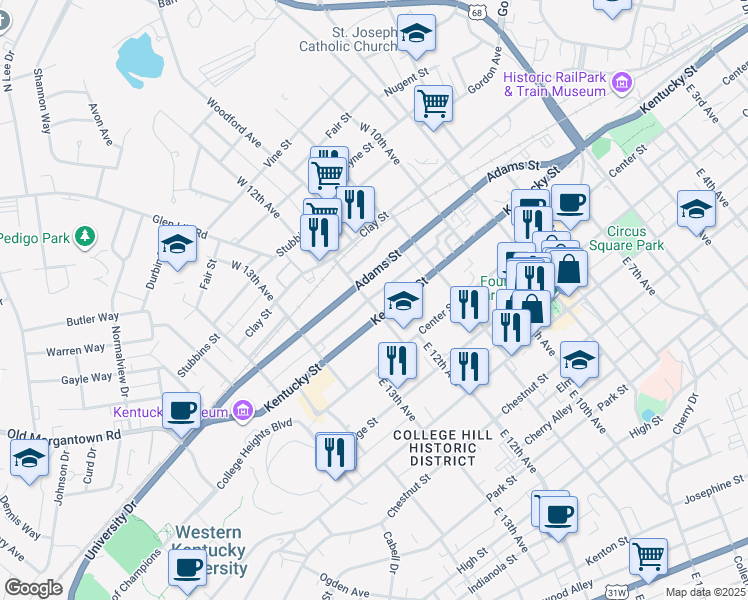 map of restaurants, bars, coffee shops, grocery stores, and more near 123 East 12th Avenue in Bowling Green