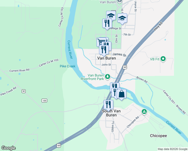 map of restaurants, bars, coffee shops, grocery stores, and more near in Van Buren