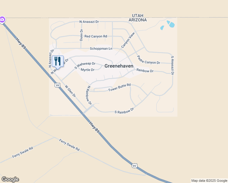 map of restaurants, bars, coffee shops, grocery stores, and more near 1079 Tower Butte Drive in Page
