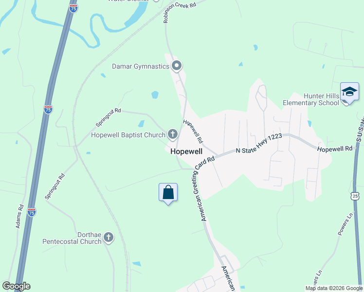 map of restaurants, bars, coffee shops, grocery stores, and more near 69 Hopewell Church Road in Corbin