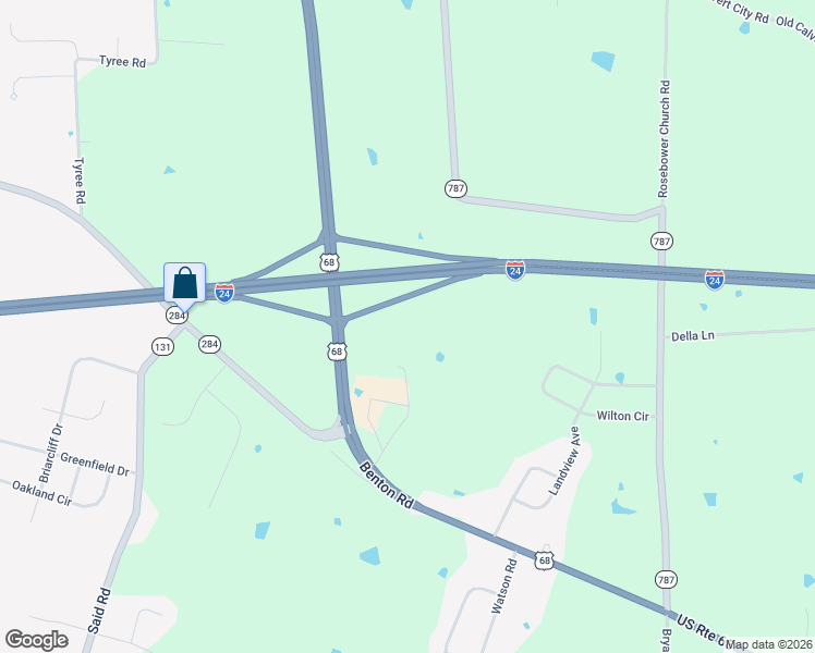 map of restaurants, bars, coffee shops, grocery stores, and more near Interstate 24 in Paducah