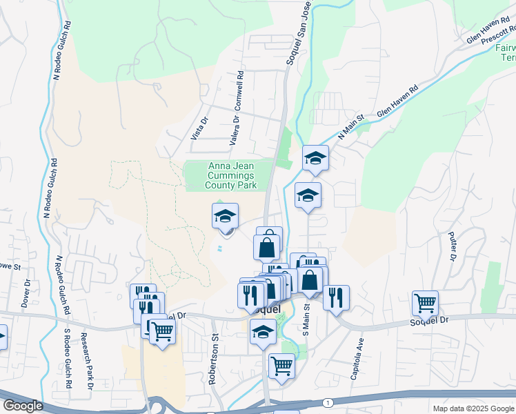 map of restaurants, bars, coffee shops, grocery stores, and more near 405 Soquel San Jose Road in Soquel