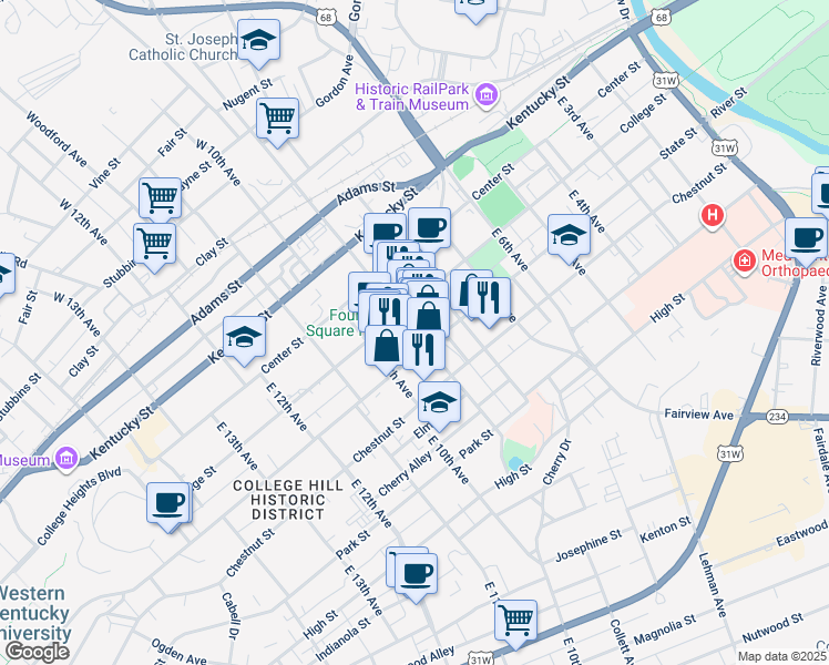 map of restaurants, bars, coffee shops, grocery stores, and more near East Main Avenue in Bowling Green