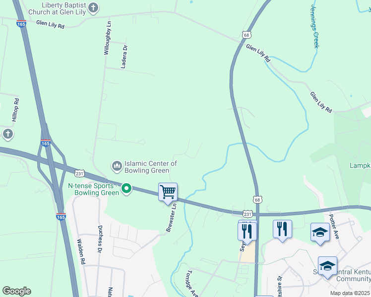 map of restaurants, bars, coffee shops, grocery stores, and more near 513 Walnut Creek Drive in Bowling Green