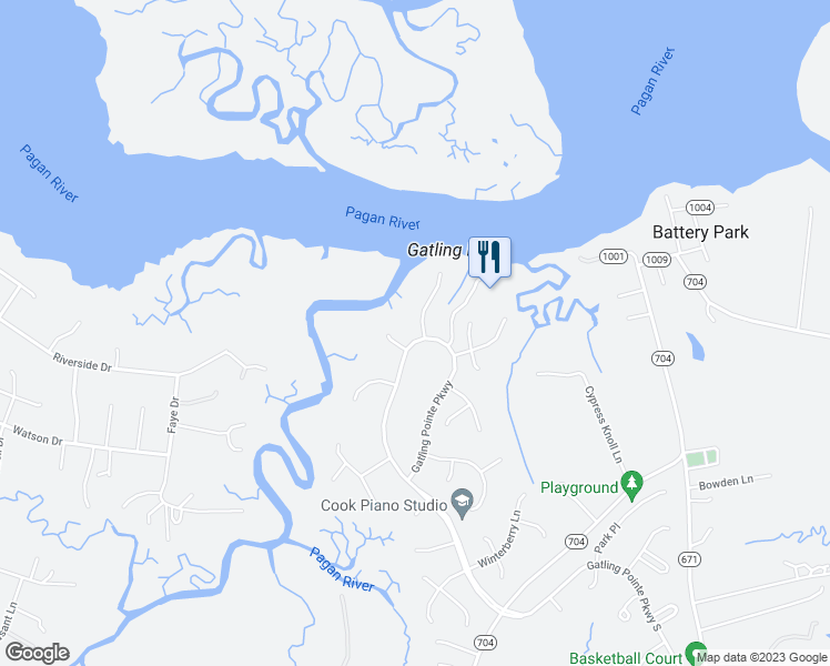 map of restaurants, bars, coffee shops, grocery stores, and more near 101 Commodore Lane in Smithfield