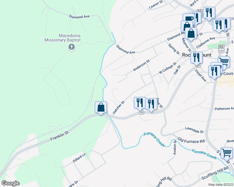map of restaurants, bars, coffee shops, grocery stores, and more near 330 Hatcher St in Rocky Mt