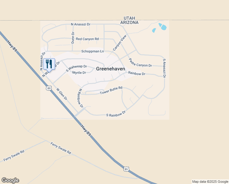 map of restaurants, bars, coffee shops, grocery stores, and more near 66 Reflection Canyon Drive in Page