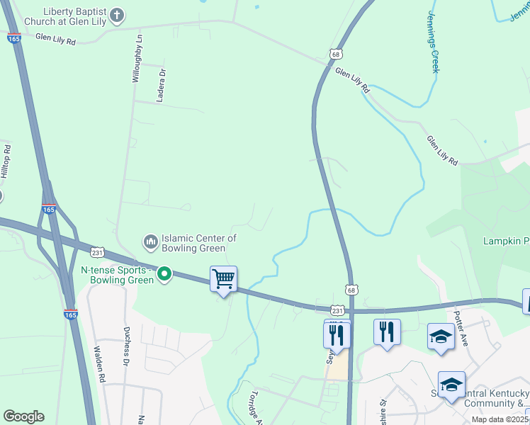map of restaurants, bars, coffee shops, grocery stores, and more near 261 Walnut Creek Court in Bowling Green