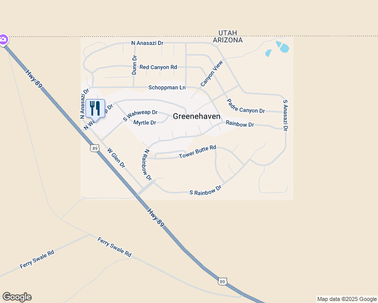 map of restaurants, bars, coffee shops, grocery stores, and more near 1079 Tower Butte Drive in Page