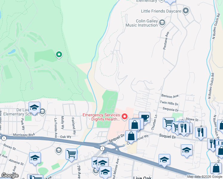 map of restaurants, bars, coffee shops, grocery stores, and more near 1 Chaminade Lane in Santa Cruz