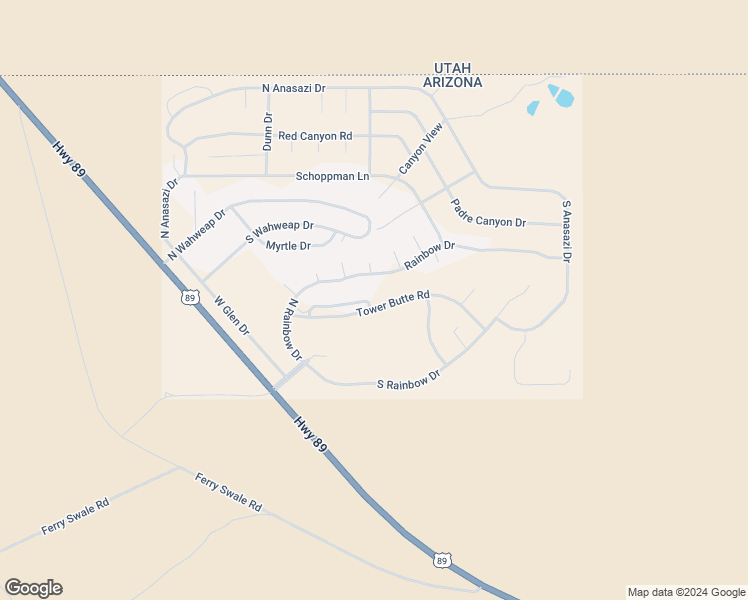 map of restaurants, bars, coffee shops, grocery stores, and more near 342 Rainbow Drive in Page