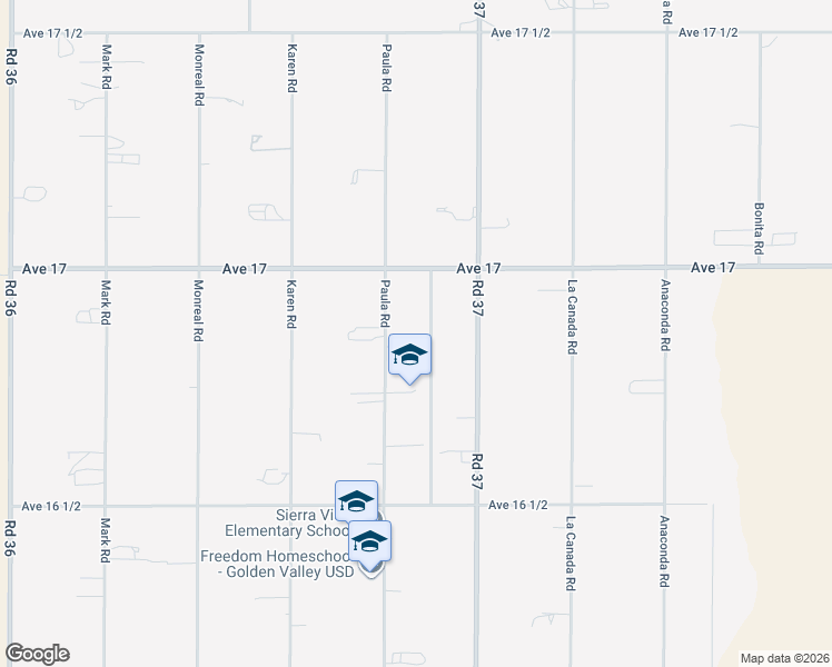 map of restaurants, bars, coffee shops, grocery stores, and more near 16901 Paula Road in Madera