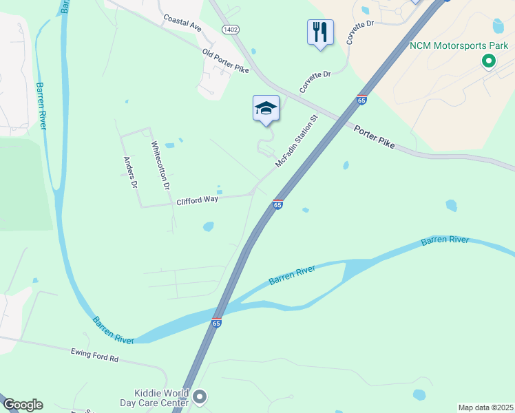 map of restaurants, bars, coffee shops, grocery stores, and more near 101-127 Clifford Way in Bowling Green
