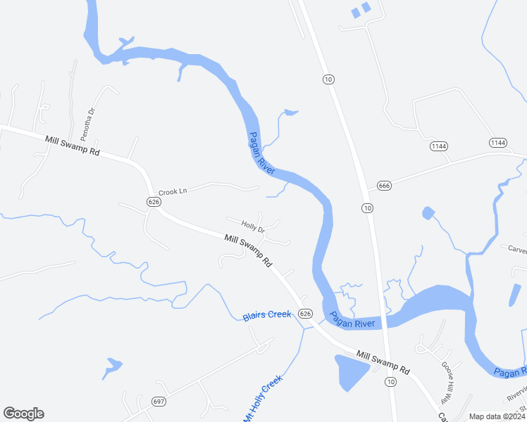 map of restaurants, bars, coffee shops, grocery stores, and more near 15465 Holly Drive in Smithfield